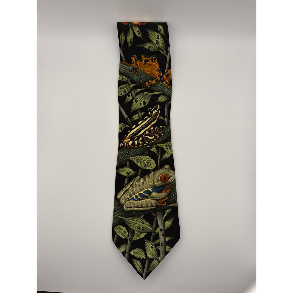 Vintage 1996 Marc Dennis Endangered Species Silk Tie Bruces Rainforest Frogs